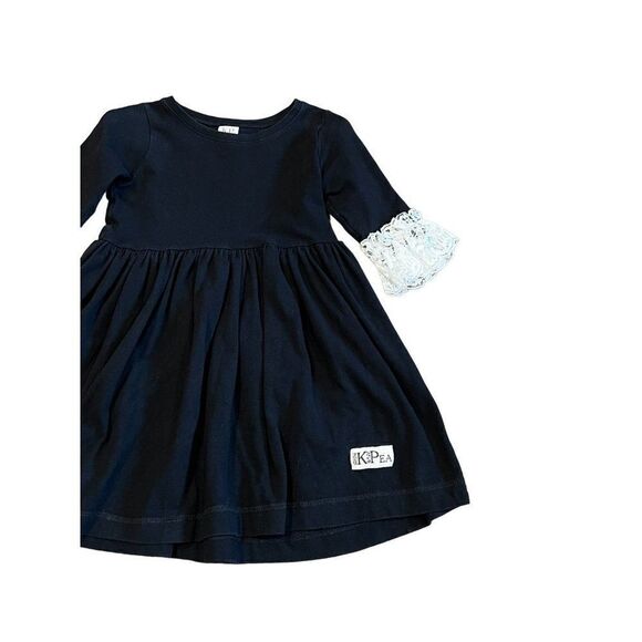 KPea Black Dress with White Lace Cuffs, Size 5 - Picture 2 of 4